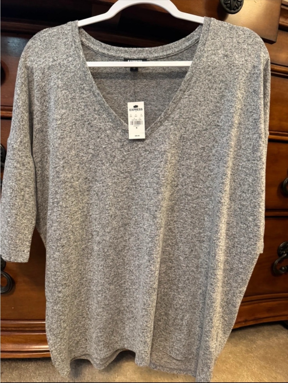 Express Gray V-Neck Short Sleeve Tee